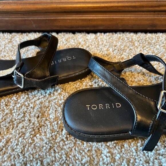 Torrid Rhinestone Black T-Strap Sandals Women's Size 12W - Picture 7 of 11